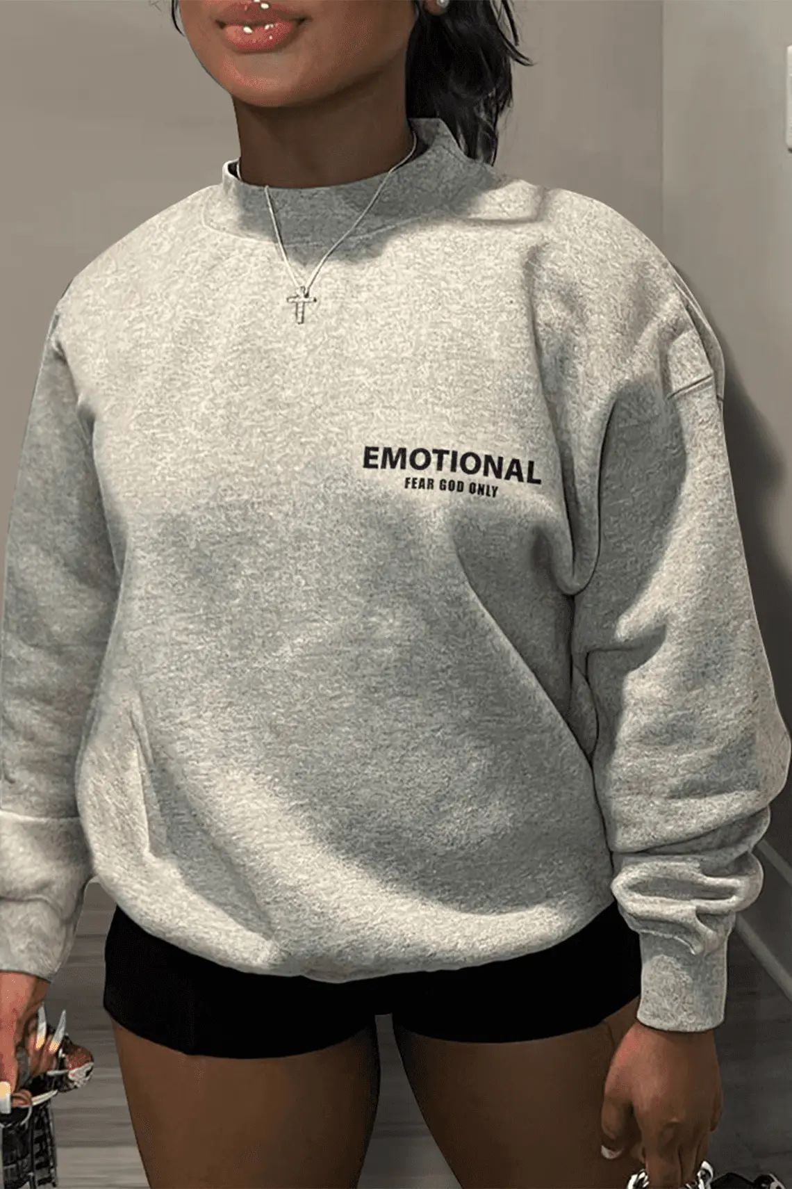 Unisex American Streetwear Crewneck Sweatshirt - Oversized Casual Pullover With Print (Grey)_voghion.com