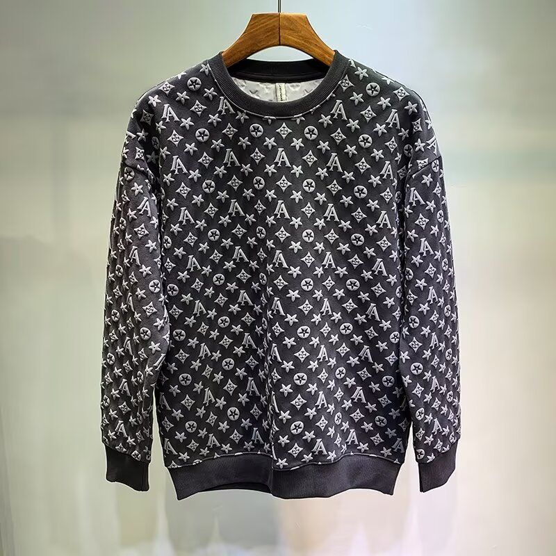 Îmbrăcăminte pentru bărbați Hanorac jacquard de toamnă și iarnă, pentru bărbați, de primăvară și de toamnă, versiunea coreeană a noului trend în stil Hong Kong, cu gât rotund._voghion.com