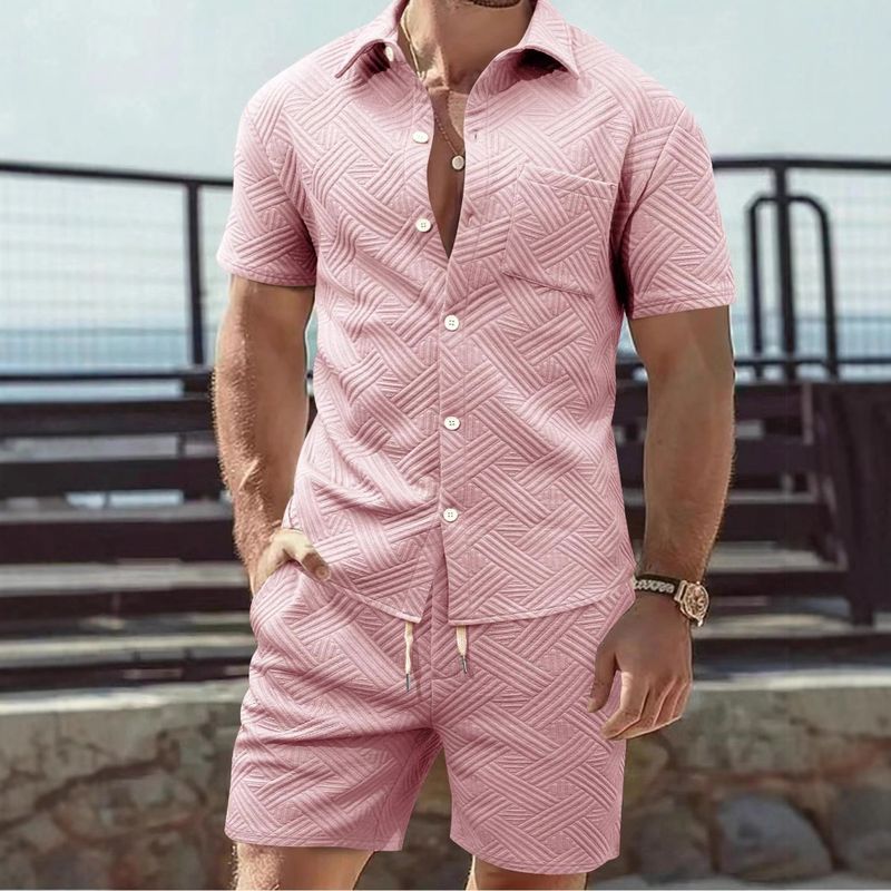 Herrenbekleidung Sommer Herren Kurzarm Shorts Anzug Sport Freizeit Urlaub Zweiteiliger Anzug_voghion.com
