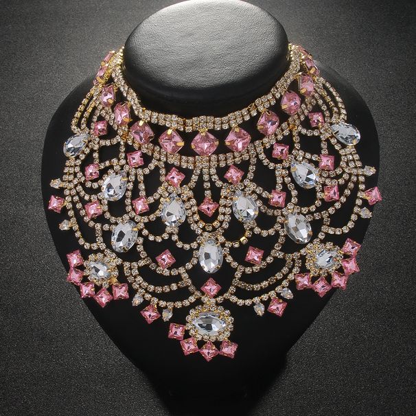 Collana con catena per clavicola con strass colorati e diamanti, multistrato e geometrica di lusso_voghion.com