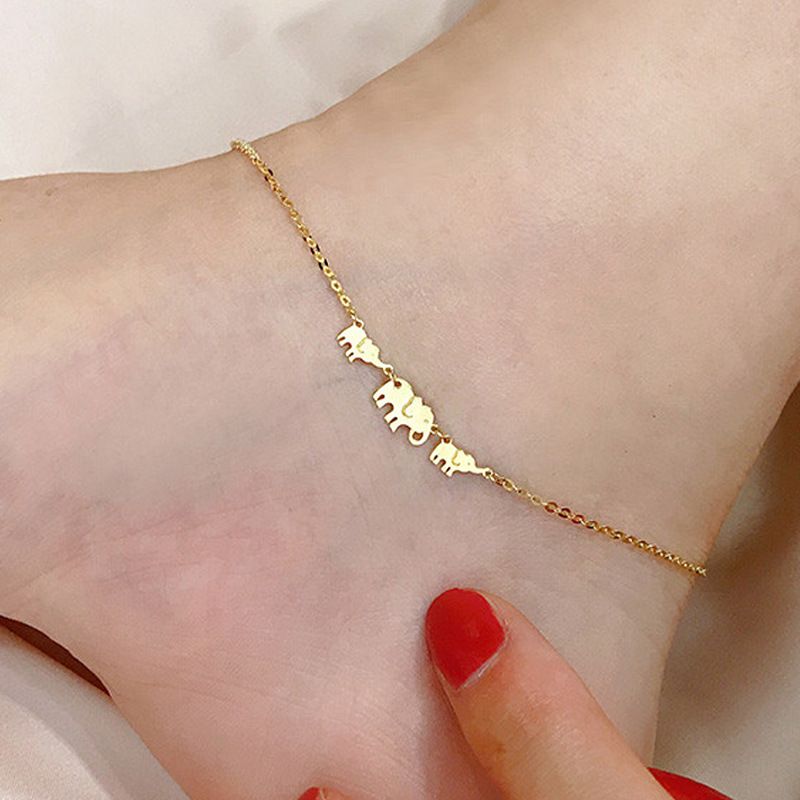 S Pure Silver Plated 16K Gold Anklet For Women, Unique Cute Forest Style Little Elephant Pendant, Ultra-Thin Long_voghion.com