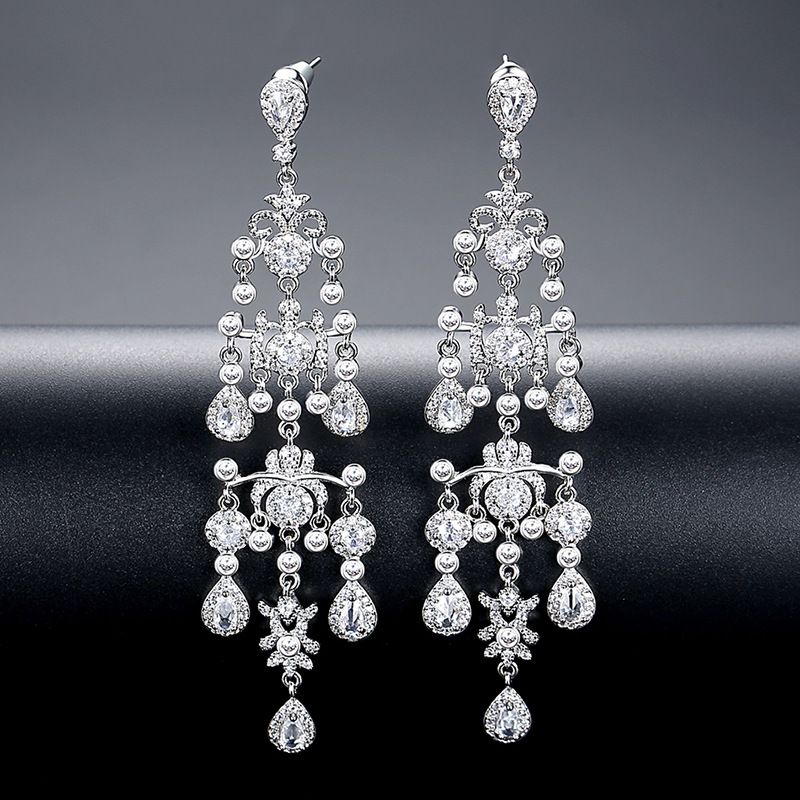 Eleganti orecchini pendenti in zircone da donna, per matrimoni, feste, uso quotidiano, graziosi orecchini pendenti con nappe, placcati in rame ipoallergenico._voghion.com