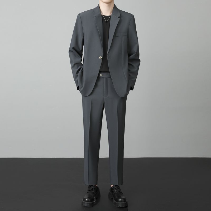 Men's Clothing High-End With Shoulder Pads Small Blazer Men's Jacket Spring And Autumn Korean Version Loose Business Style Casual Suit_voghion.com