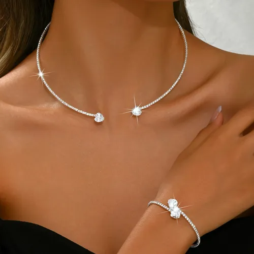 Women’s Jewelry Set Fashion Hot Selling Love Zircon Necklace Popular Jewelry Light Luxury Rhinestone High End Necklace Women's Jewelry_voghion.com