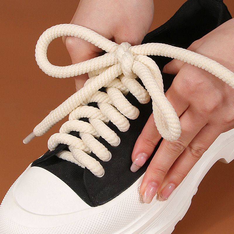 Round Braided Exaggerated Shape Bread Shoes 10mm Thick Shoelaces Butter Bread Shoelaces 1cm Width Bread Shoes_voghion.com