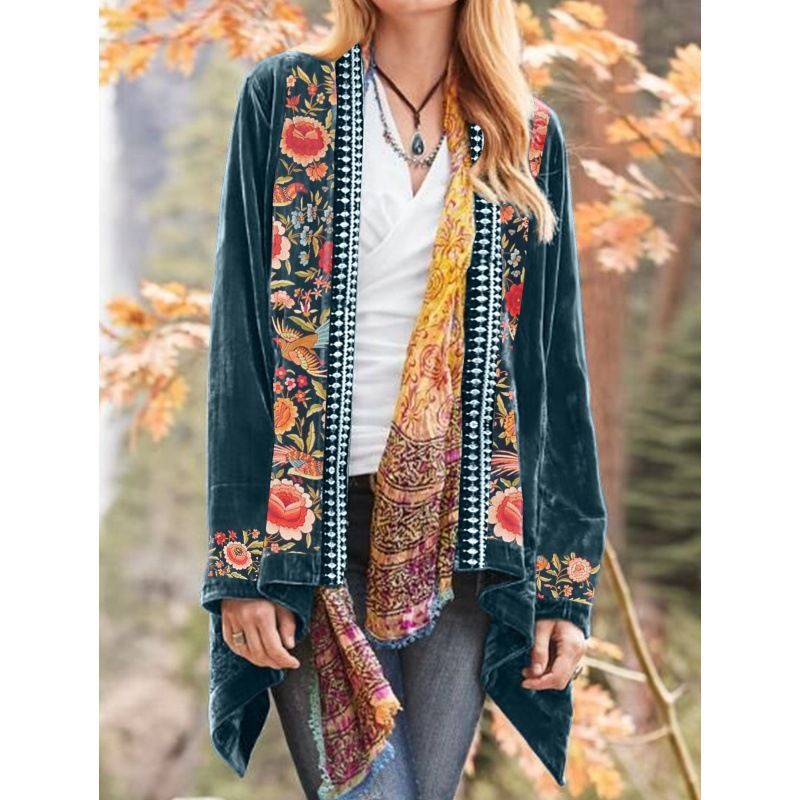 Women's bohemian flower pattern cardigan fashionable casual cardigan_voghion.com