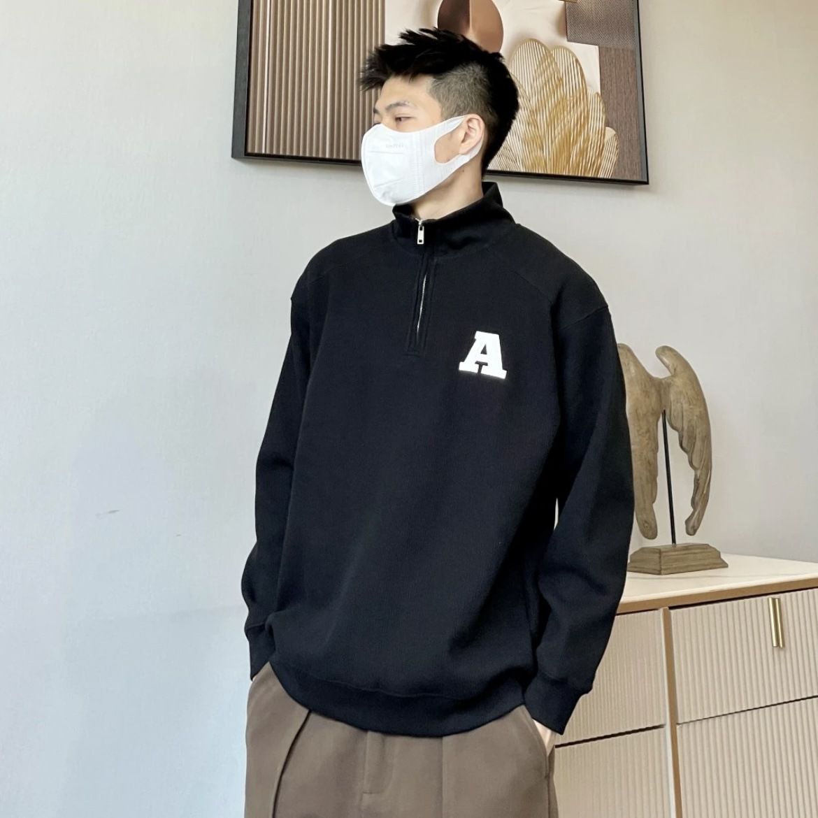 Unisex-Cardigan mit Buchstabenstickerei und Reißverschluss – Übergroßer Pullover mit lockerer Passform, passender Langarmpullover für Paare für Frühling und Herbst_voghion.com