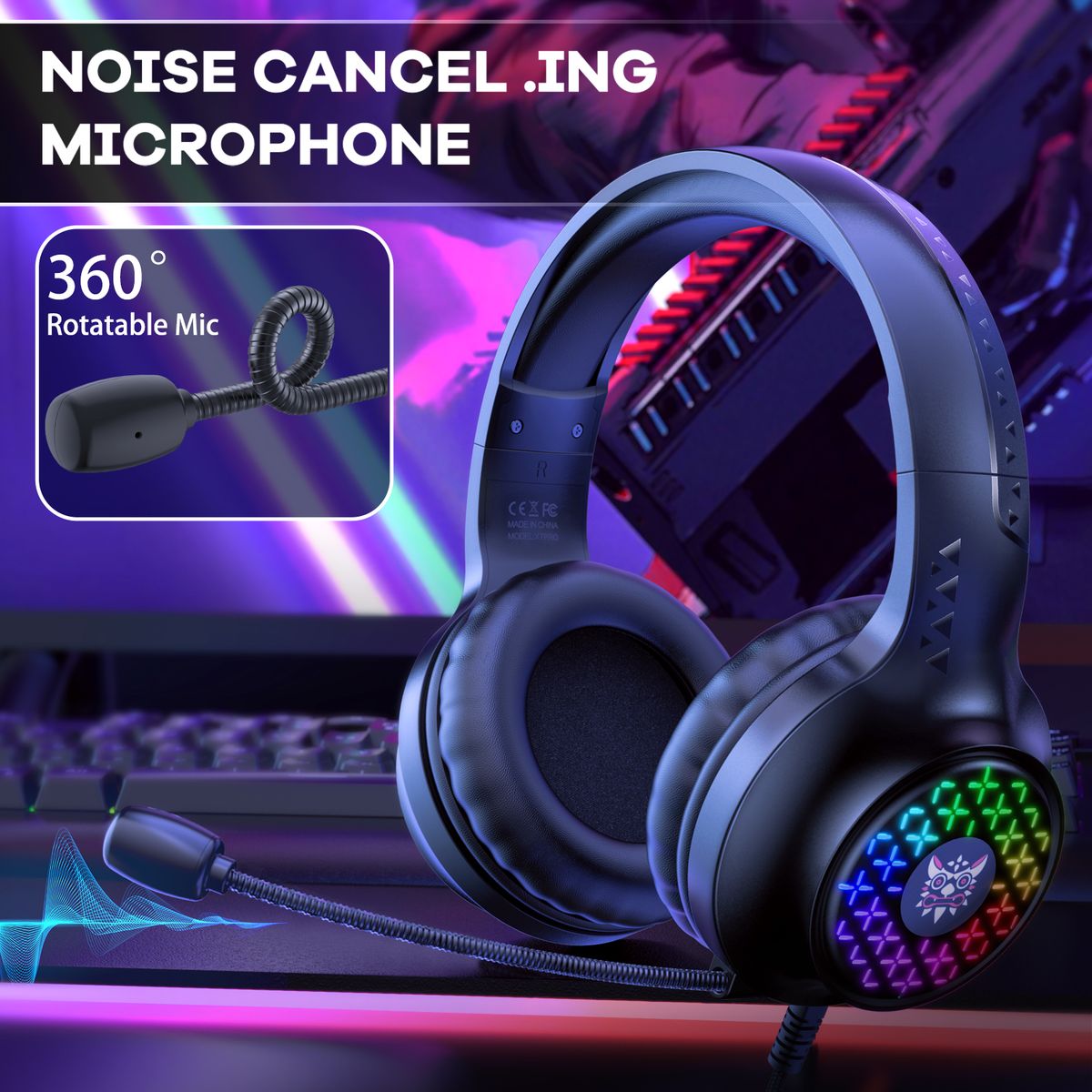 ONIKUMA X7 PRO Gaming Headset RGB Dynamic Lighting Wired Over-Ear Headphones With Noise-Canceling Mic Stereo Earphone_voghion.com