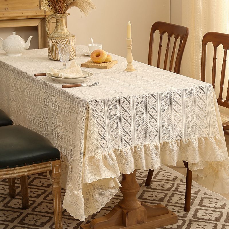 Elegant Diamond-Patterned Tablecloth – Slip-Resistant Polyester Table Cover With Lace Trim (5 Sizes, Dustproof, Decorative)​_voghion.com