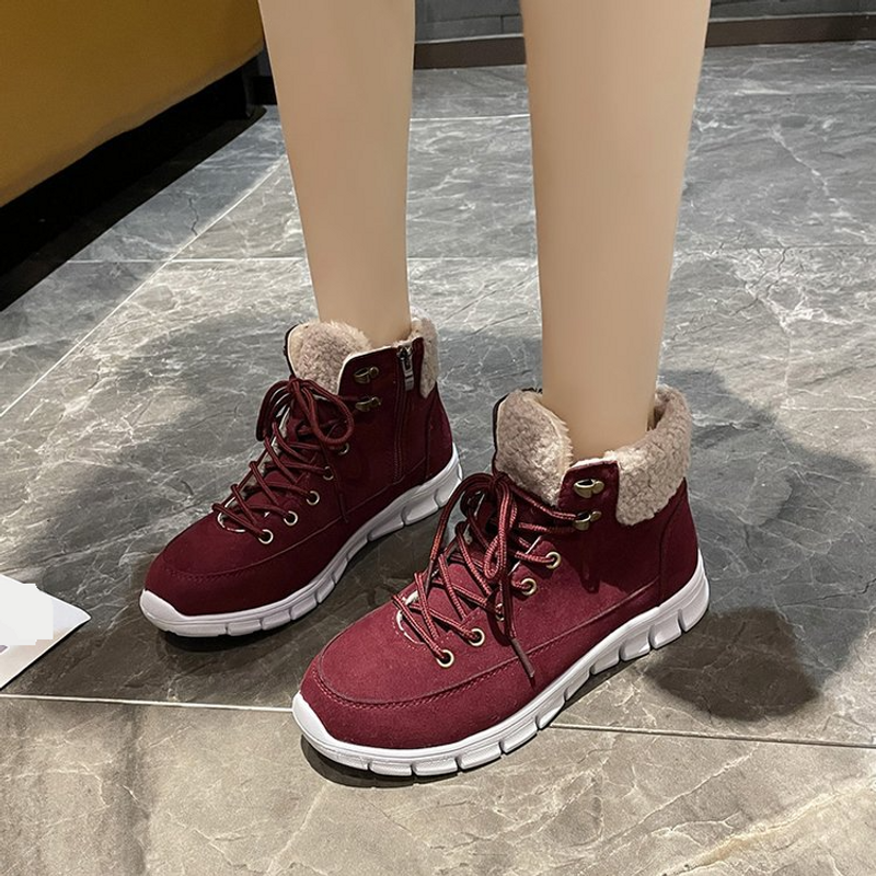 Pantofi de primăvară noi mărimi mari la modă casual single high top rotund cu vârful în față cu șireturi solide din bumbac pentru femei_voghion.com