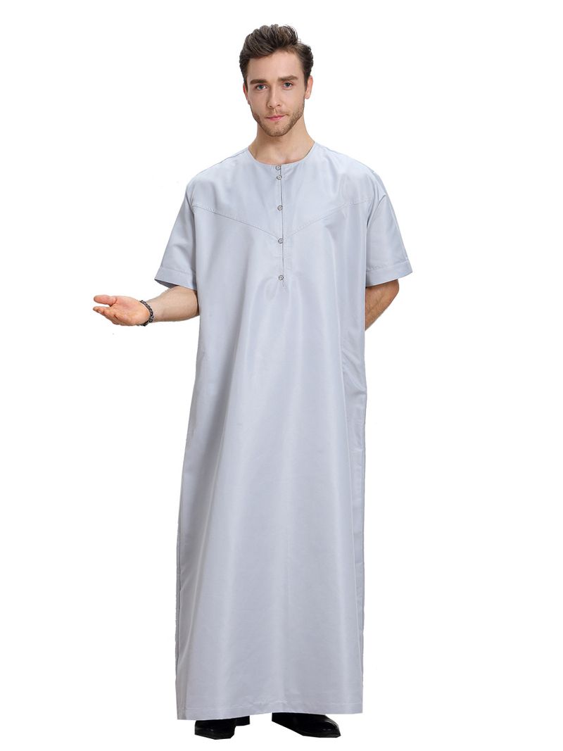 Vyriški drabužiai trumpomis rankovėmis vienspalviai vyriški chalatai Musulmonų Kaftan Simple_voghion.com