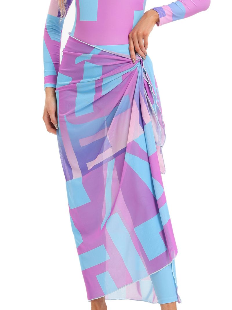 Costume da bagno musulmano da donna, costume da bagno da spiaggia conservatore stampato, grembiule con imbottitura per il petto e sciarpa separata_voghion.com