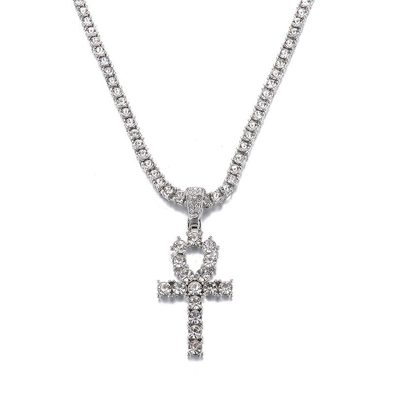 Collana con ciondolo a croce per uomo e donna con strass, catena cubana hip hop, pezzo importante a strati, argento e oro_voghion.com