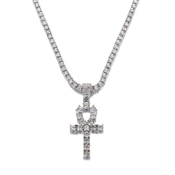 Collana con ciondolo a croce per uomo e donna con strass, catena cubana hip hop, pezzo importante a strati, argento e oro_voghion.com