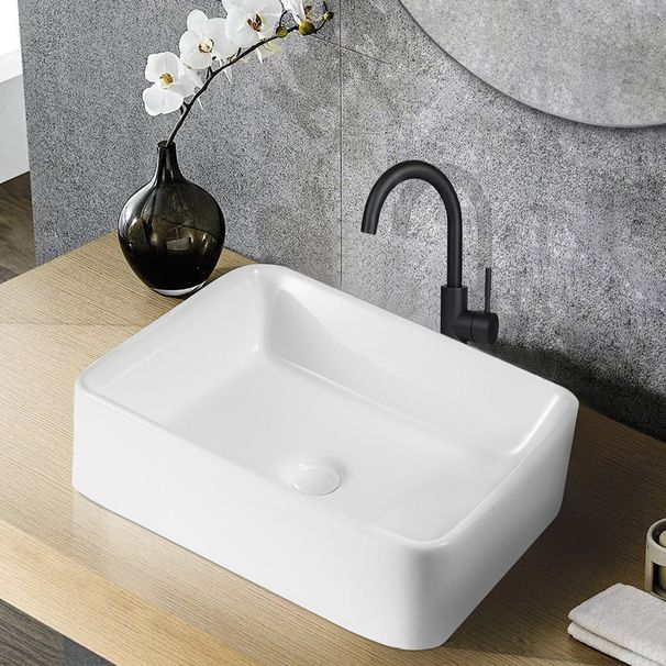 Glitzerlife Waschbecken Badezimmer Keramik - Weiß Eckig Aufsatzbecken Nano-Beschichtung Aufsatz Hängewaschbecken - Effekt 48x37x13,5cm Für Gäste-WC_voghion.com