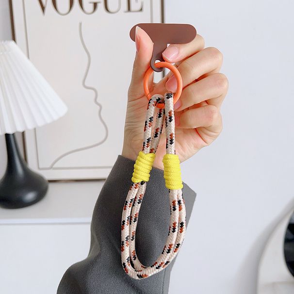 Dopamine Color Block Woven Phone Lanyard - 2-Strand Nylon Wrist Strap Anti-Loss Short Keychain (Durable & Stylish)_voghion.com