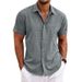 Men's T-shirt Loose Sweatshirt Solid Color Cotton Linen Beach Large Men's Short Sleeved Shirt_voghion.com