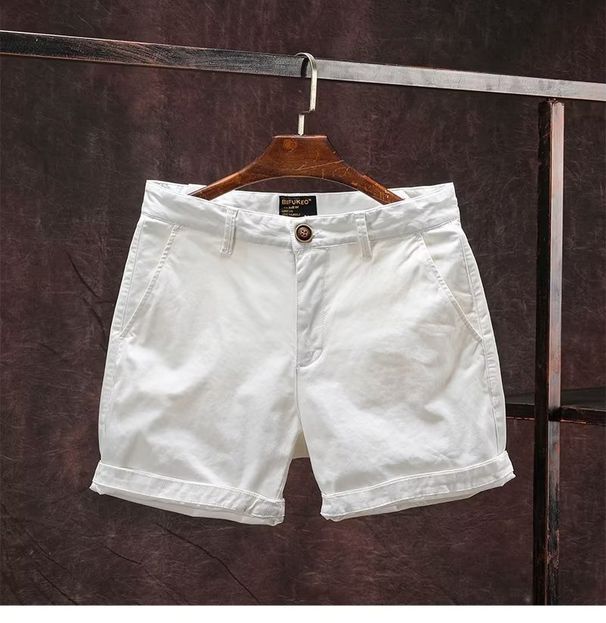 Herrenbekleidung Slim Casual Trendy Retro Graue und weiße Shorts Stretch Dreiviertelhose_voghion.com