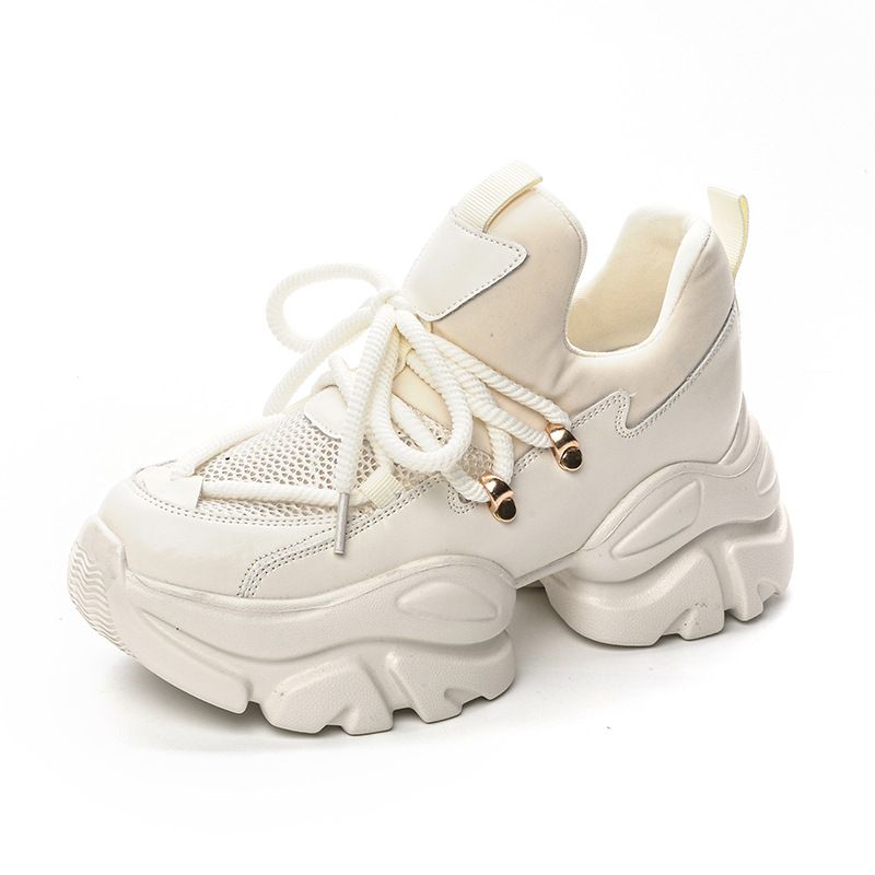 Women’s Shoes Spring Thick soled Heightening Genuine Leather Lace up Daddy Shoes for Women Comfortable and Versatile Sports Style Breathable Shoes_voghion.com