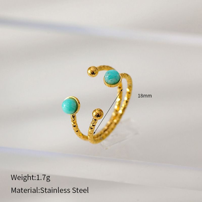 Set di gioielli da donna alla moda, anello ovale in pietra naturale, semplice anello aperto regolabile in acciaio inossidabile_voghion.com