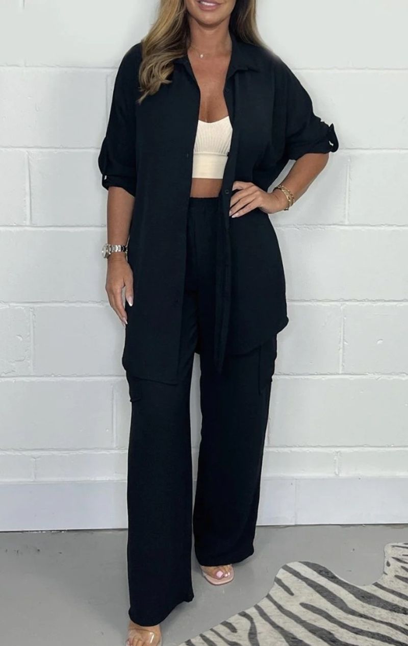 Women's Clothing cotton and linen versatile casual suit two-piece long shirt suit_voghion.com