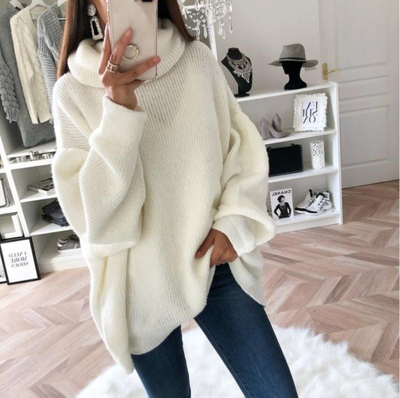 Pull à col roulé de couleur unie pour femmes, haut en tricot, robe pour femmes_voghion.com