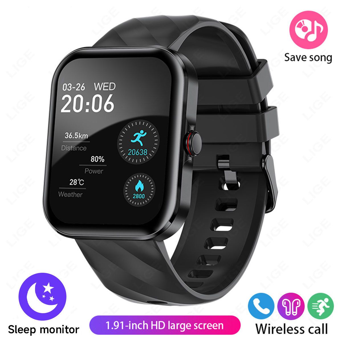 Braccialetto intelligente con monitoraggio della frequenza cardiaca e del sonno, Bluetooth, chiamate, musica, orologio sportivo_voghion.com
