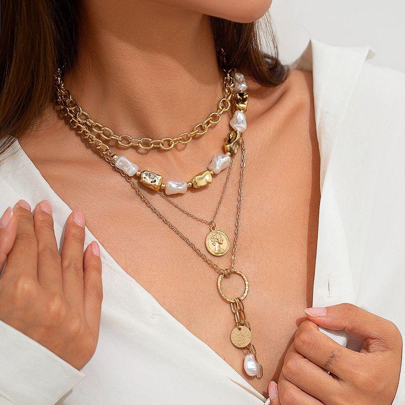 Ensemble de 4 colliers à maillons irréguliers en perles, pour femme. Idéal pour les voyages, la photographie et les déplacements. Chaîne ras du cou polyvalente et élégante._voghion.com