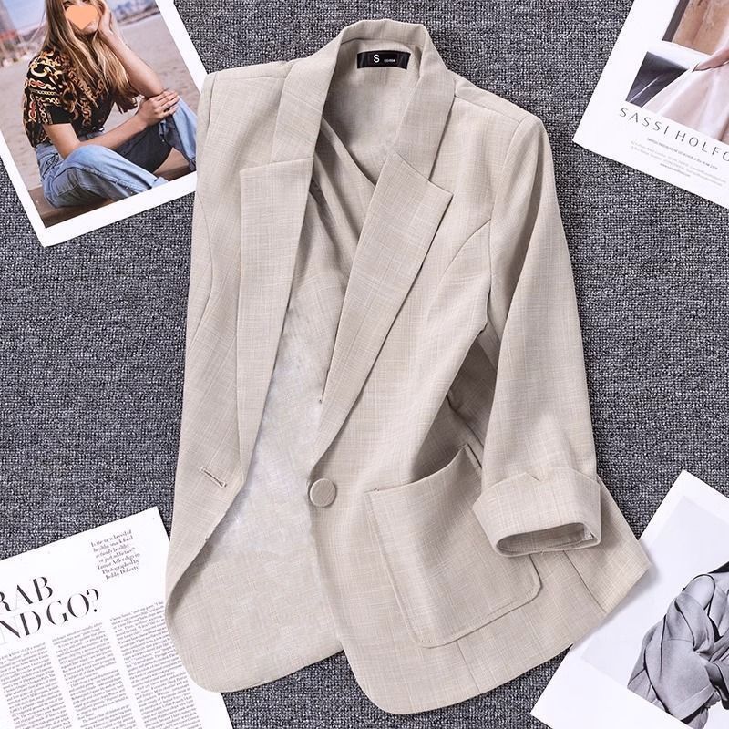 Damenbekleidung Hellgrüner Leinenanzug, kurze Jacke, dünnes Sommer-Kleines High-End-Freizeitanzug-Temperament-Oberteil_voghion.com