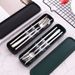 Stainless steel portable three piece chopsticks spoon fork set student tableware storage box gift_voghion.com