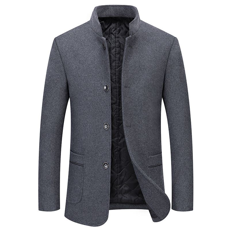 Men's Wool Blend Stand Collar Overcoat - Business Casual Winter Coat With Cotton Lining, Wrinkle-Free & Multi-Pocket Design_voghion.com