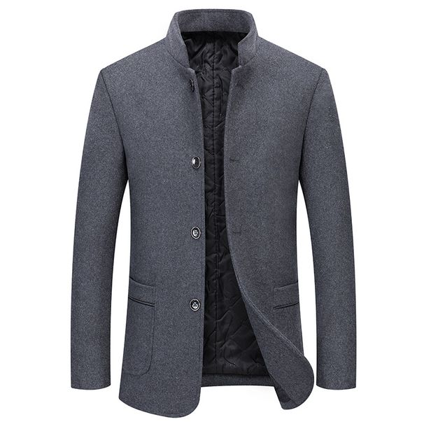 Men's Wool Blend Stand Collar Overcoat - Business Casual Winter Coat With Cotton Lining, Wrinkle-Free & Multi-Pocket Design_voghion.com