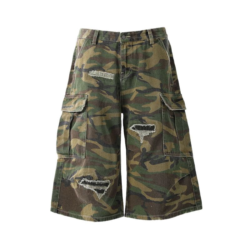 Pantaloni larghi e cropped da uomo in denim dritti a gamba larga, stile hip hop, con toppe ricamate e lavaggio, stile High Street_voghion.com