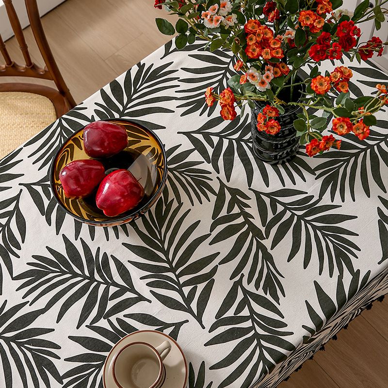 Cotton Linen Tablecloth With Print & Tassels - Waterproof Heat-Resistant & Dustproof (60"X90" Multi-Purpose For Dining & Coffee Table)​_voghion.com