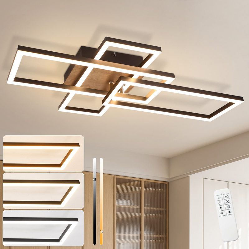 Deckenlampe LED Deckenleuchte Silber - 64CM Wohnzimmerlampe 36W Modern Dimmbar Mit Fernbedienung Deckenbeleuchtung Rechteckig Design Für Esszimmer_voghion.com