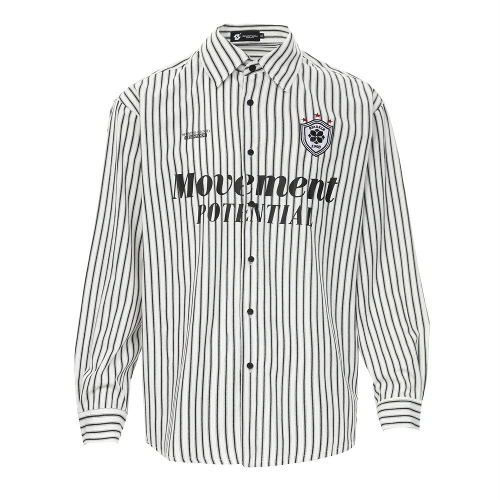 Herrenbekleidung Vertikal gestreiftes Langarmhemd Herren Herbst Street Loose Letter Print Button Cardigan Shirt_voghion.com