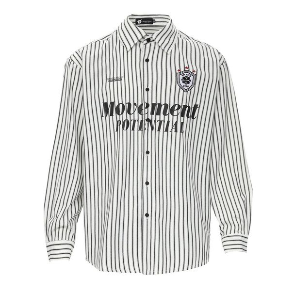 Herrenbekleidung Vertikal gestreiftes Langarmhemd Herren Herbst Street Loose Letter Print Button Cardigan Shirt_voghion.com
