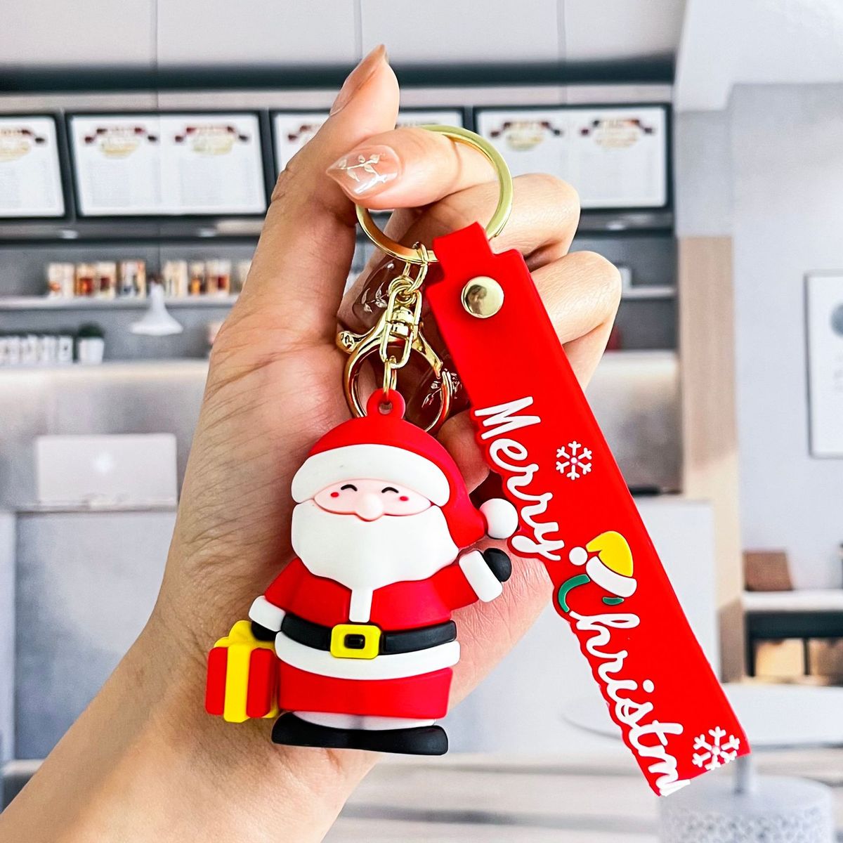 Coppia di piccoli regali creativi e squisiti, portachiavi per auto con ciondolo a forma di bambola di Babbo Natale, cartone animato e carino._voghion.com