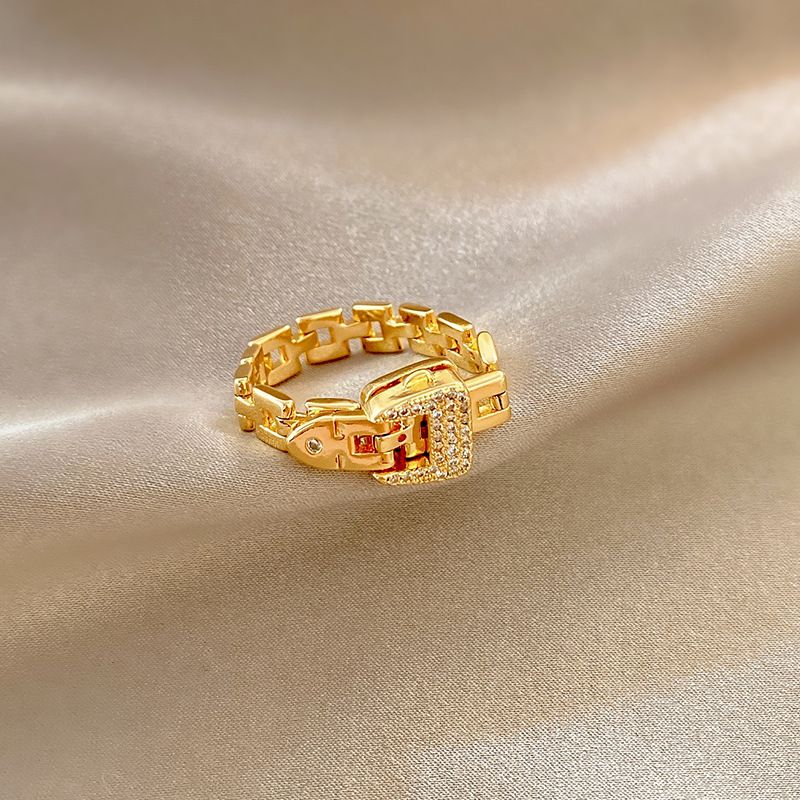 New Light Luxury Ins Cold Style Unique Trendy Minimalist Niche Design with Diamond studded Belt Buckle Ring_voghion.com