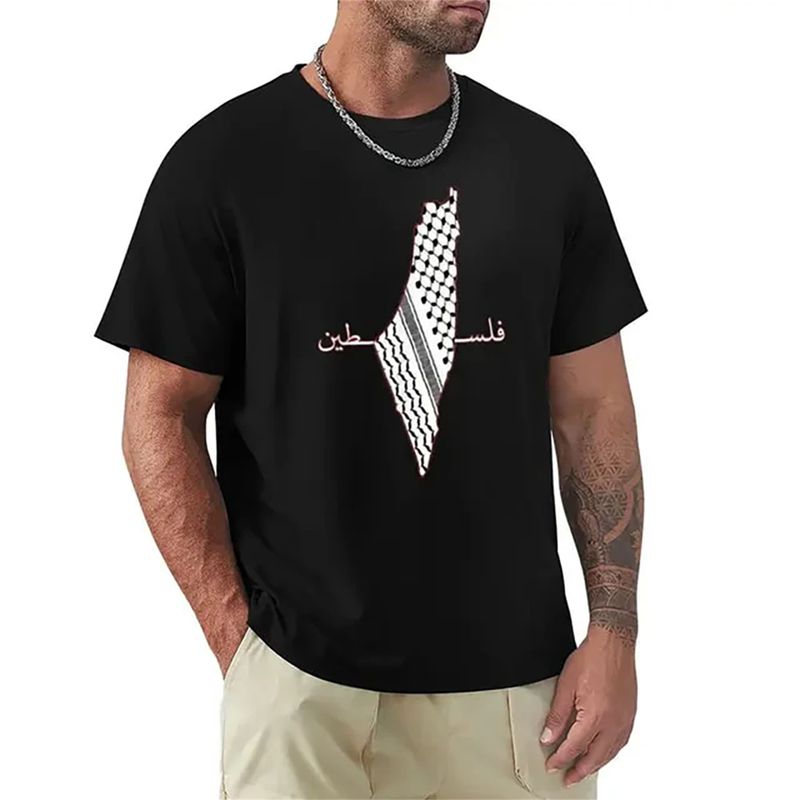 JRJZ Abbigliamento da uomo per bambini, maglietta casual a maniche corte in cotone con stampa della mappa della Palestina e bandiera araba Shemagh della Palestina ROLI._voghion.com