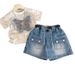 Üç Boyutlu Fiyonk Kız Kısa Kollu Tişört Takım Elbise Yeni Rahat Yaz Çocuk Kot Şort İki Parça Takım Elbise_voghion.com