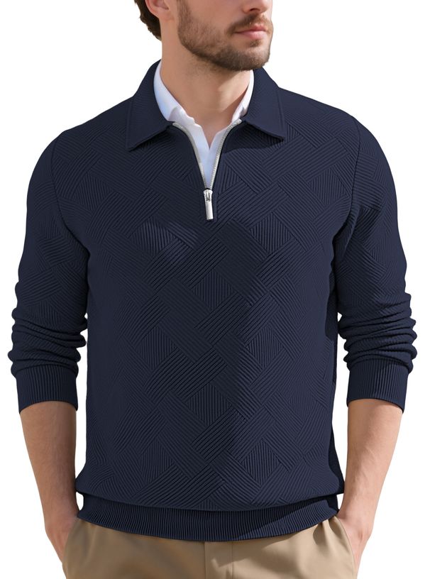 Men's Autumn Retro Jacquard Half-Zip Pullover Sweatshirt - Slim Fit Long Sleeve Casual Crewneck For Urban Style_voghion.com