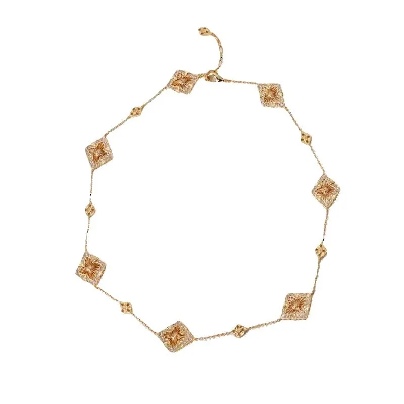 Īsta zelta galvanizēta cirkona dimanta ziedu kaklarota ar vieglu, greznu, augstas klases sajūtu, moderna un daudzpusīga_voghion.com