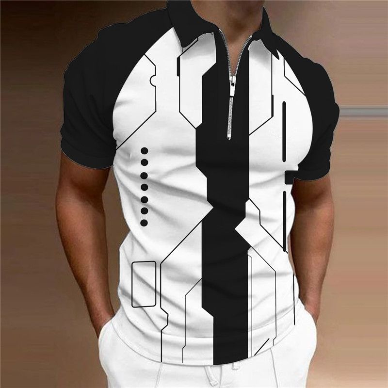 2023 Polo da uomo premium estiva marca polo stampata in 3D casual manica corta con risvolto con cerniera_voghion.com