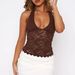 Women's Clothing Hot Girl Hollow Lace Slim Sexy Small Vest All Match Halter Neck Top_voghion.com