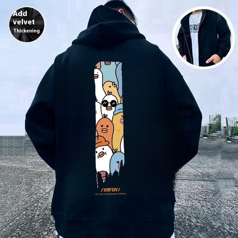 Ny hættetrøje med lynlås til mænd, overdimensioneret løs, plysagtig og tyk hættejakke 8XL_voghion.com