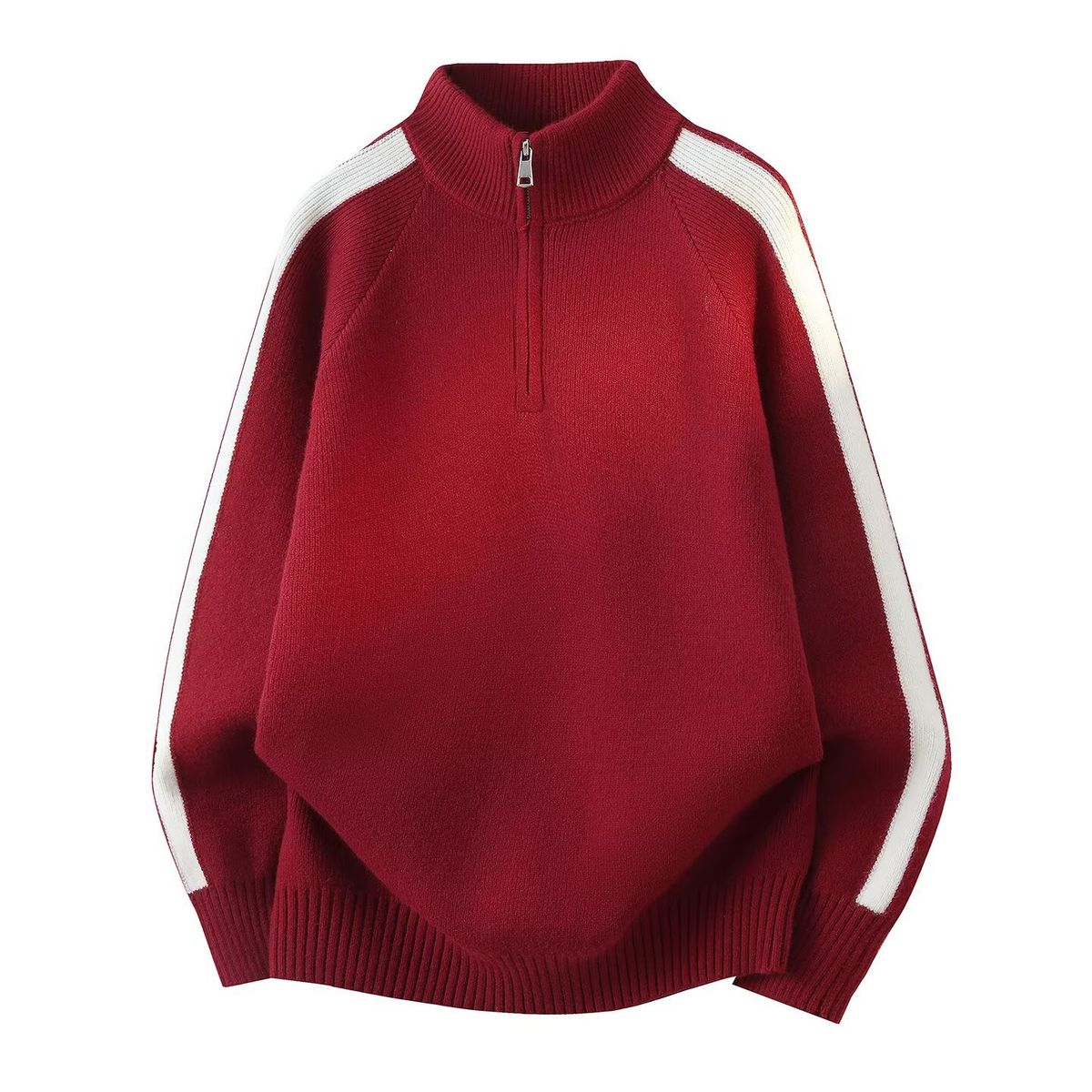 Herren-Pullover mit halbem Reißverschluss und Streifen – Stehkragen, lockere Passform (Schwarz, Grau, Rot, Weiß, M-XXXL)_voghion.com