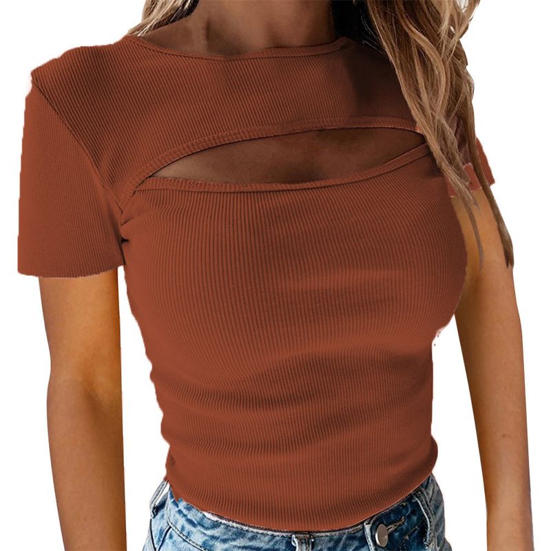  Damenmode, sexy Brust, sexy Brust, hohl, langärmelig, gerippt_voghion.com
