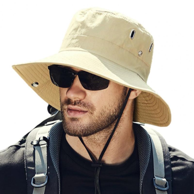 Neu eingetroffen Bucket Fisherman Sonnenhut mit breiter Krempe und winddichtem Riemen Herren Anti-UV-Schutz Faltbar für die Gartenarbeit_voghion.com