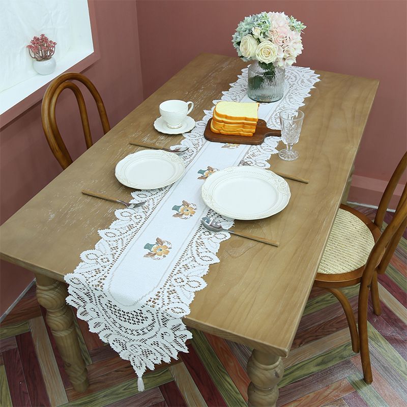 Vintage Lace Table Runner With Floral Print & Tassels - American Style Dining Decor For Home (Set Of 2)​​_voghion.com